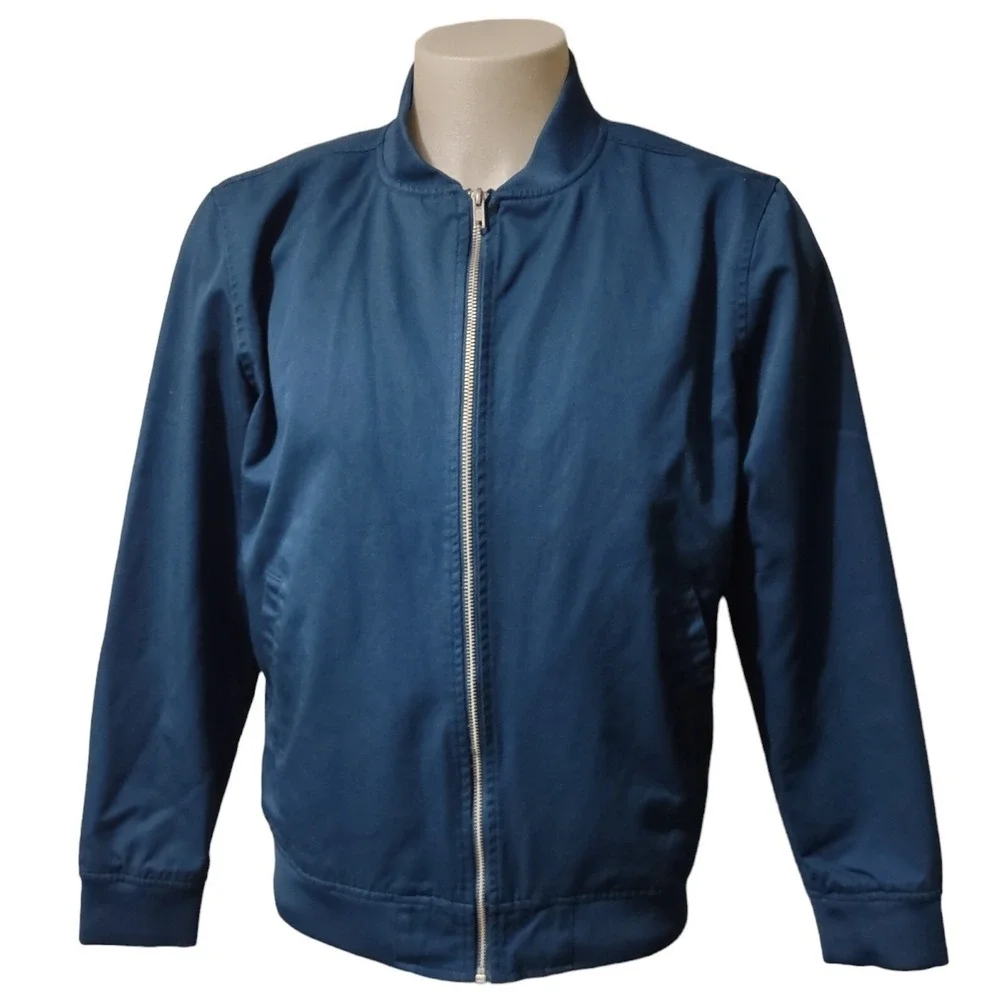 Line Of Trade Bomber Jacket Medium  Men's Lightweight Pockets Blue Full Zip Coat